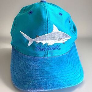 Vintage 90's Sea World Hat Cap Snap Back Teal Blue OS EUC 90s Seaworld Shark Y2k